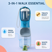 3-in-1 Portable Dog Water Bottle – Water, Treats & Waste Bag Dispenser