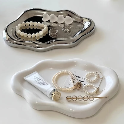 Plateau à Bijoux Nuage — Organisateur Décoratif Argenté ou Blanc, Coiffeuse & Chambre