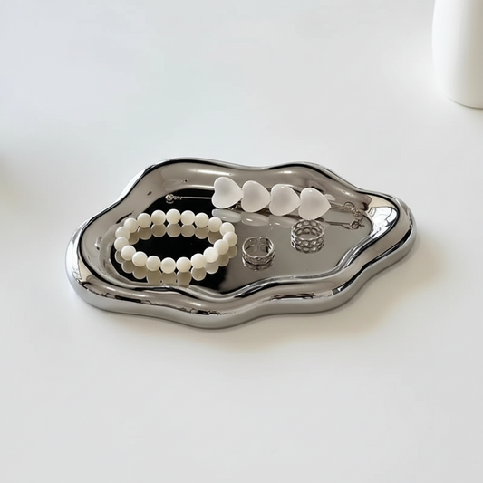 Plateau à Bijoux Nuage — Organisateur Décoratif Argenté ou Blanc, Coiffeuse & Chambre